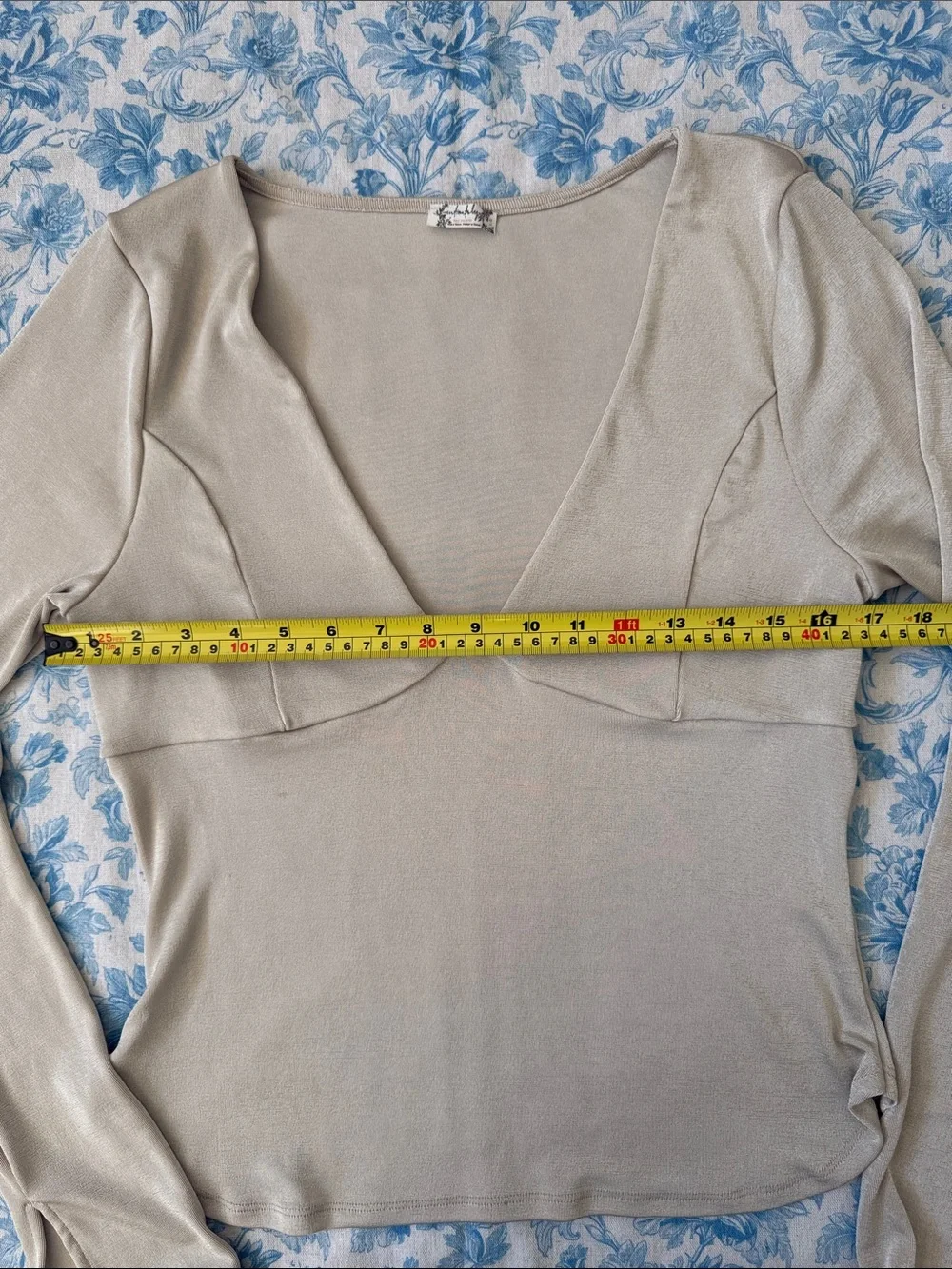 Free People Plungline V-Neckline Shimmer Beige Top Size Large